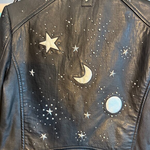 Maurituis Black Leather Jacket Moon and Stars - Picture 8 of 8